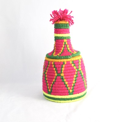 Berber basket handwoven vintage moroccan wool lidded basket