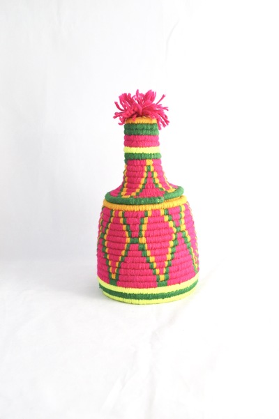 Berber Basket Handwoven Vintage Moroccan Wool Lidded Basket