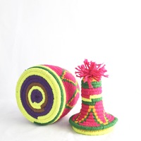 Berber Basket Handwoven Vintage Moroccan Wool Lidded Basket - Thumbnail 2