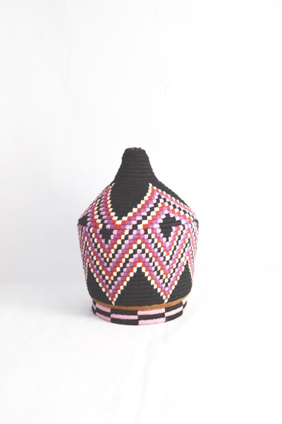   Berber Basket Handwoven Vintage Moroccan Wool Lidded Basket