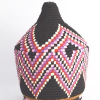   Berber Basket Handwoven Vintage Moroccan Wool Lidded Basket - Thumbnail 3
