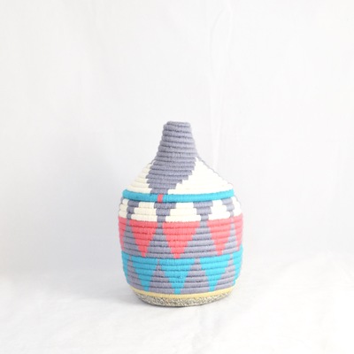 Berber basket handwoven vintage moroccan wool lidded basket