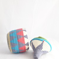 Berber Basket Handwoven Vintage Moroccan Wool Lidded Basket - Thumbnail 3