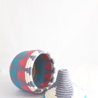Berber Basket Handwoven Vintage Moroccan Wool Lidded Basket - Thumbnail 4
