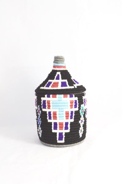  SOLD SOLD SOLD Berber Basket Handwoven Vintage Moroccan Wool Lidded Basket