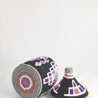  SOLD SOLD SOLD Berber Basket Handwoven Vintage Moroccan Wool Lidded Basket - Thumbnail 2