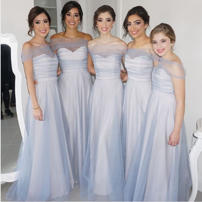 Fashion off shoulder tulle bridesmaid dress