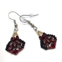 Ruby Red and Black Dangle Earrings - Thumbnail 1