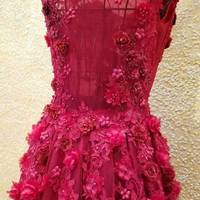 Gorgeous A-line Burgundy Long Lace Applique Flowers Pearls Prom Evening Dresses Plus Size Illusion Back Evening Gowns RE16 - Thumbnail 2