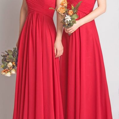 Floor length red empire bridesmaid dress  