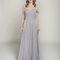 Off Shoulder Sky Blue Bridesmaid Dress,Chiffon Wedding Party Dress,Sexy Off Shoulder Prom Dress - Thumbnail 4