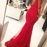 Mermaid Lace prom dress, sexy prom dress,Charming prom dress, long prom dress,prom dresses, elegant prom dress, prom dress Z101 - Thumbnail 1
