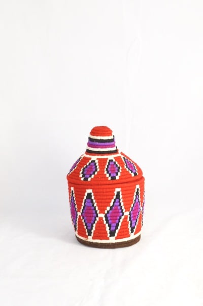  Berber Basket Handwoven Vintage Moroccan Wool Lidded Basket