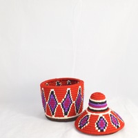  Berber Basket Handwoven Vintage Moroccan Wool Lidded Basket - Thumbnail 1
