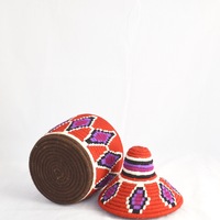  Berber Basket Handwoven Vintage Moroccan Wool Lidded Basket - Thumbnail 2