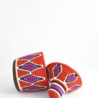  Berber Basket Handwoven Vintage Moroccan Wool Lidded Basket - Thumbnail 3