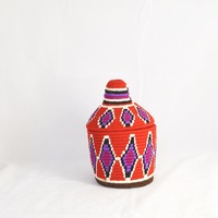  Berber Basket Handwoven Vintage Moroccan Wool Lidded Basket - Thumbnail 4