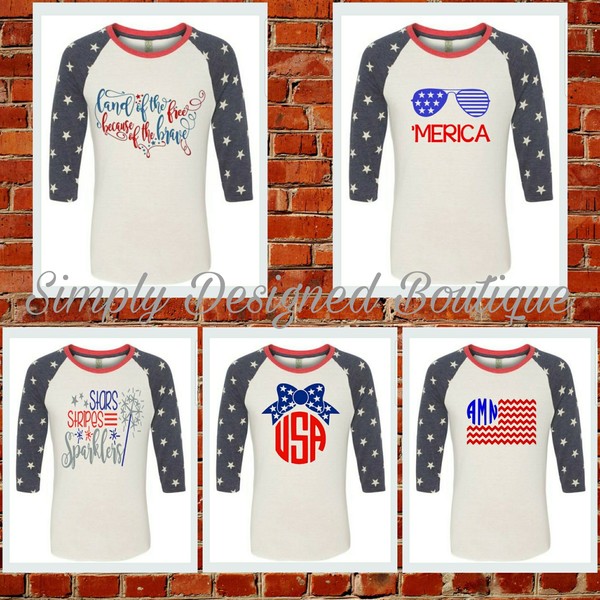4th of July Raglan, Stars Raglan, Independence Day