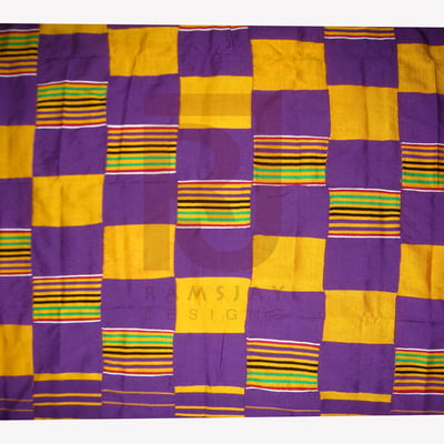Kente handwoven cloth asante ghana african art woven wax fabric textile 6 yards - Thumbnail 2