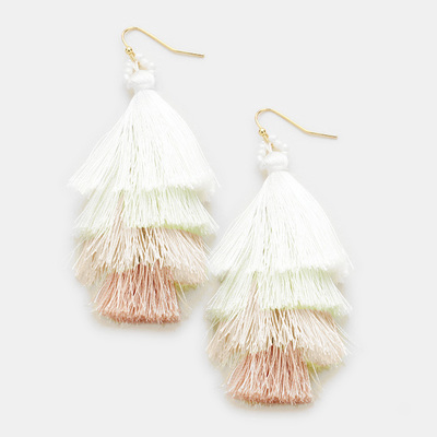 Layered tassel earrings in beige