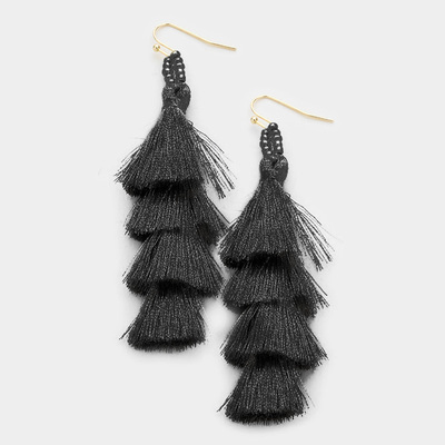 Layered tassel earrings in black