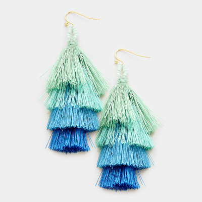 Layered tassel earrings in blue