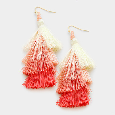 Layered Tassel Earrings In Pink