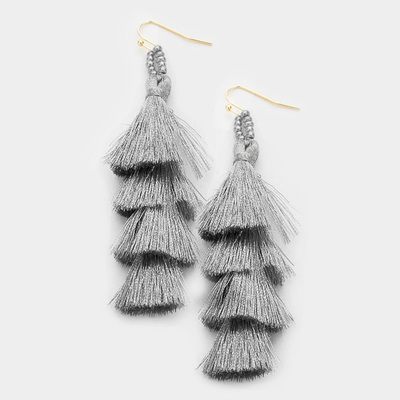 Layered Tassel Earrings In Grey
