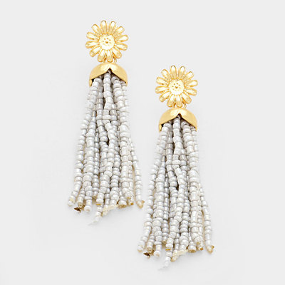Sunflower Tassel Earrings In Grey