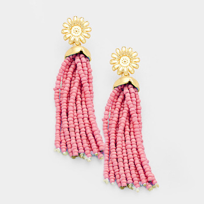 Sunflower Tassel Earrings In Pink