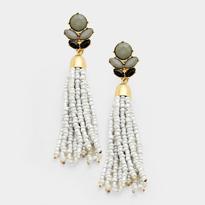 Damask Tassel Earrings In Grey