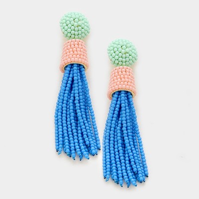 Tassel earrings in blue, mint, peach