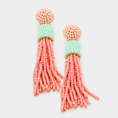 Tassel earrings in peach & mint
