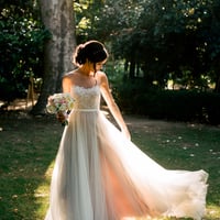 A line High Quality French Lace Illusion Beach Wedding Dress  - Thumbnail 4