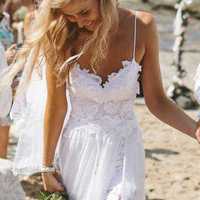 White Sexy Backless Spaghetti Straps Beach Wedding Dresses for Bridal - Thumbnail 1