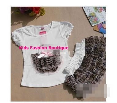 Girls 2-Pieces Leopard Skirt Outfit.