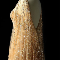 Luxury Gold Dubai Heavy Beaded Crystal Dequins Long Prom Evening Dresses Sexy Open Back Prom Party Dresses Plus Size RE181 - Thumbnail 1