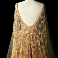 Luxury Gold Dubai Heavy Beaded Crystal Dequins Long Prom Evening Dresses Sexy Open Back Prom Party Dresses Plus Size RE181 - Thumbnail 2