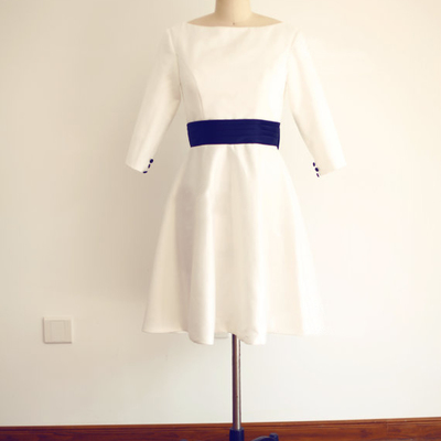 Vintage 3/4 long sleeves v-back short informal wedding dress