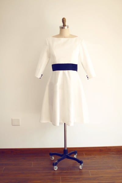 Vintage 3/4 Long Sleeves V-back Short Informal Wedding Dress