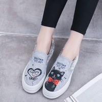Cute cat cartoon hand painted canvas shoes - Thumbnail 1