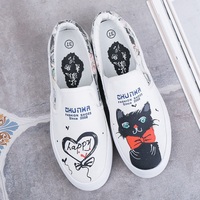 Cute cat cartoon hand painted canvas shoes - Thumbnail 3