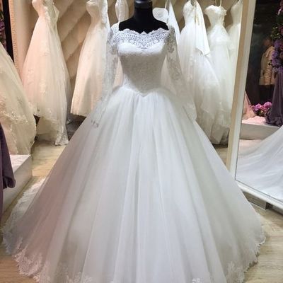 Ball gown long sleeves high quality lace wedding dress