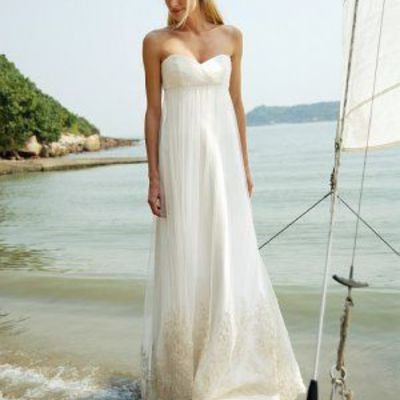 A line simple full length empire pregnant wedding dress