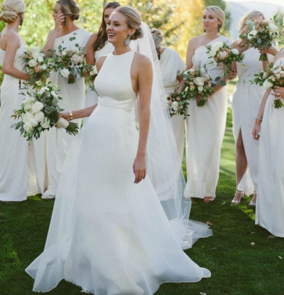 A line Halter Neckline Sexy Open Back Wedding Dress