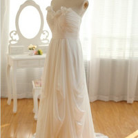 Simple A line Sweetheart Summer Chiffon Wedding Dress - Thumbnail 4