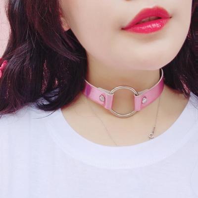 Punk Ring Holographic Leather Choker