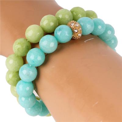 Twin set glass beads green & blue