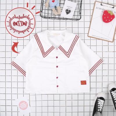 Velvet strips sailor collar shirt