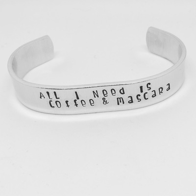 Coffee & mascara hand stamped bracelet 